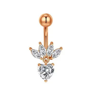 Women Fashion Stainless Steel Butterfly Heart Rhinestone Navel Ring Body Piercing Jewelry