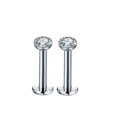 Women Fashion Simple Stainless Steel Rhinestone Lip Nail Body Piercing Jewelry