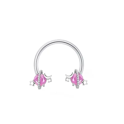 Women Fashion Double Heart Butterfly Rhinestone Stainless Steel Lip Ring Body Piercing Jewelry