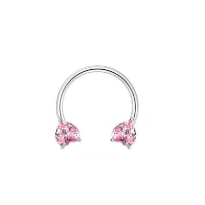 Women Fashion Double Heart Butterfly Rhinestone Stainless Steel Lip Ring Body Piercing Jewelry