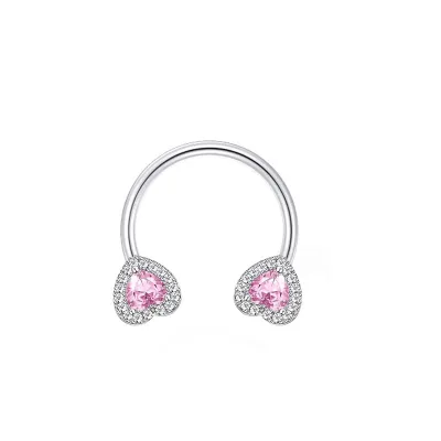 Women Fashion Double Heart Butterfly Rhinestone Stainless Steel Lip Ring Body Piercing Jewelry