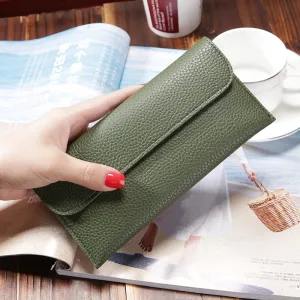 Women Long Large Capacity Solid Color Litchi Pattern PU Leather Wallet Purse