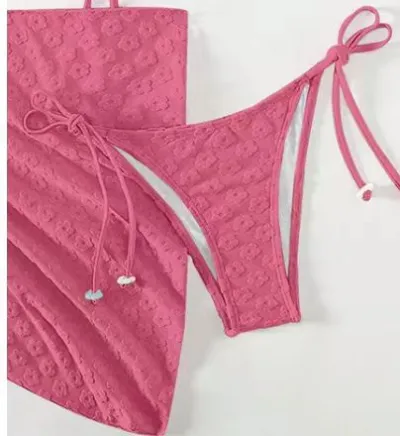 Summer Women Solid Color Sexy Bikini Three-Piece Swimwear