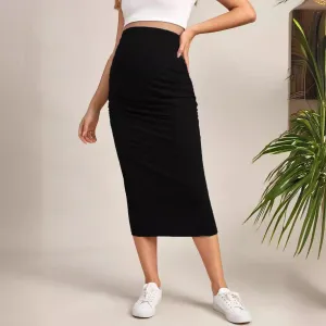 Pregnant Women Fashion Solid Color High Waist Belly-Supporting Skirt