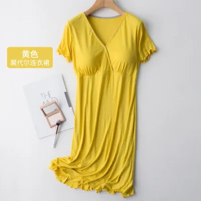 Maternity V-Neck Breastfeeding Dress with Lotus Leaf Sleeves