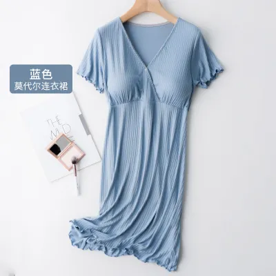 Maternity V-Neck Breastfeeding Dress with Lotus Leaf Sleeves
