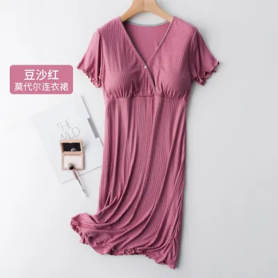 Maternity V-Neck Breastfeeding Dress with Lotus Leaf Sleeves