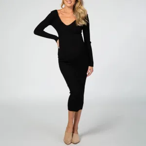 Pregnant Women Fashion Sexy V-Neck Slim Backless Long Sleeve Dress