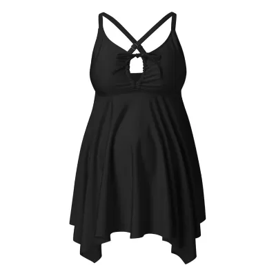 Simple Solid Color Deep V Strap Tether Backless Abdomen-Supporting Maternity Swimsuit Set