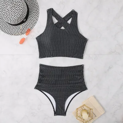 Simple And Fashionable Stripe Sling Printed High Waist Abdomen-Supporting Maternity Swimsuit Set