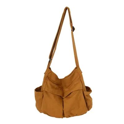 Women Fashionable Solid Color Multi-Pocket Large Capacity Canvas Tote Shoulder Bag