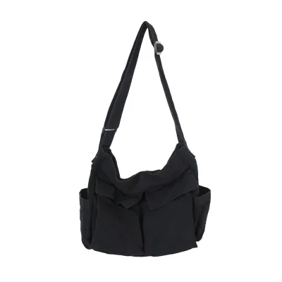 Women Fashionable Solid Color Multi-Pocket Large Capacity Canvas Tote Shoulder Bag