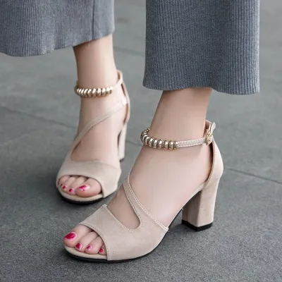 Women Fashion Plus Size Peep Toe Cut-Out Suede High Heel Sandals