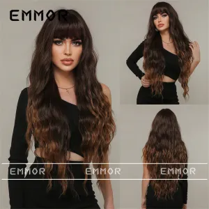 Women Fashion Bangs Gradient Long Curly Hair Wig Natural High Temperature Wire
