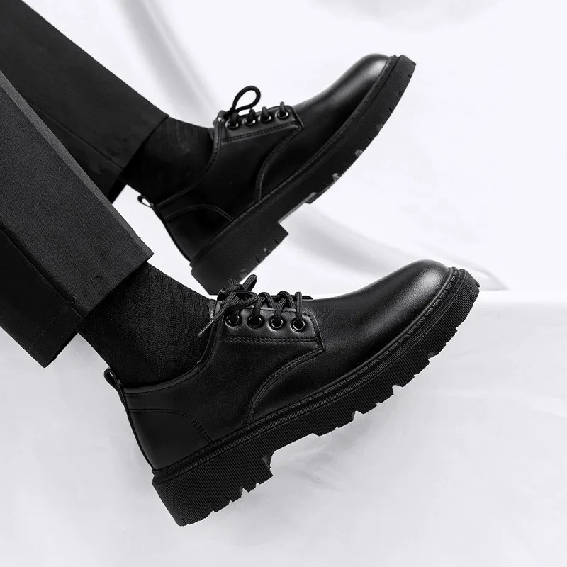 Men Business Casual British Style Lace-Up Thick-Soled Leather Shoes