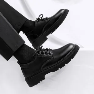 Men Business Casual British Style Lace-Up Thick-Soled Leather Shoes