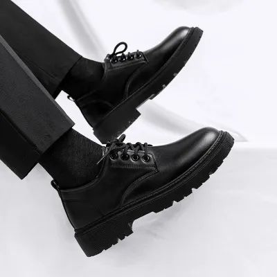 Men Business Casual British Style Lace-Up Thick-Soled Leather Shoes