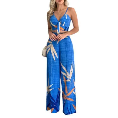 Women Summer Fashion Cropped Top And Wide Leg Pants Set