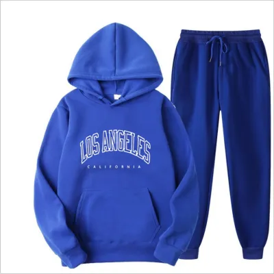 Men Street Hip Hop Fashion Letters Print Long Sleeve Hoodie Trousers Set
