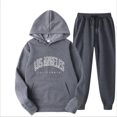 Men Street Hip Hop Fashion Letters Print Long Sleeve Hoodie Trousers Set