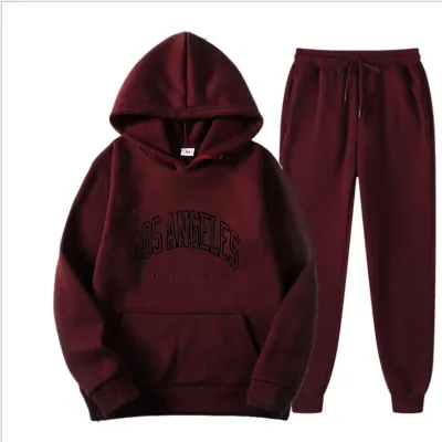 Men Street Hip Hop Fashion Letters Print Long Sleeve Hoodie Trousers Set