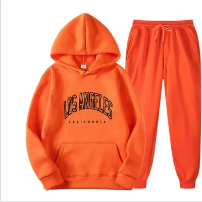 Men Street Hip Hop Fashion Letters Print Long Sleeve Hoodie Trousers Set