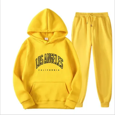 Men Street Hip Hop Fashion Letters Print Long Sleeve Hoodie Trousers Set