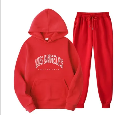 Men Street Hip Hop Fashion Letters Print Long Sleeve Hoodie Trousers Set