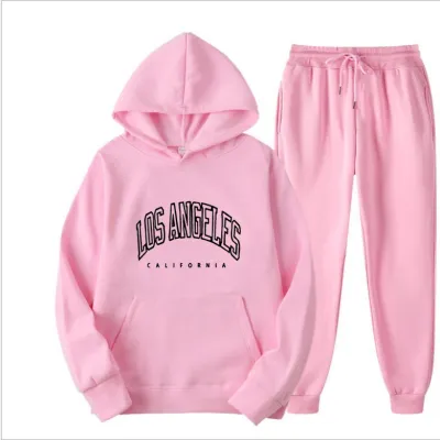Men Street Hip Hop Fashion Letters Print Long Sleeve Hoodie Trousers Set