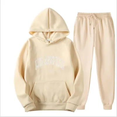 Men Street Hip Hop Fashion Letters Print Long Sleeve Hoodie Trousers Set