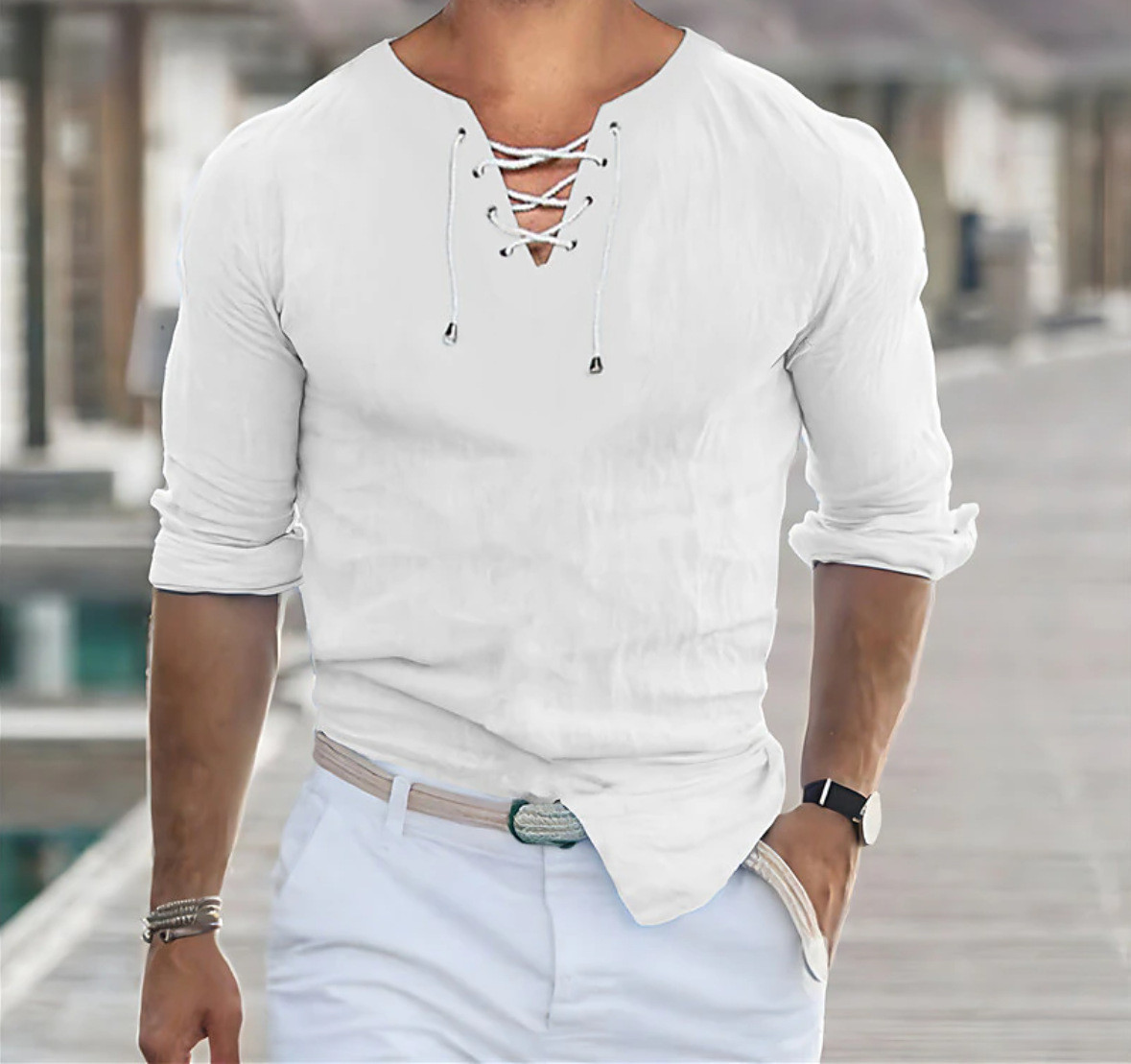 Wholesale Men Fashion Casual Solid Color Long Sleeve V Neck