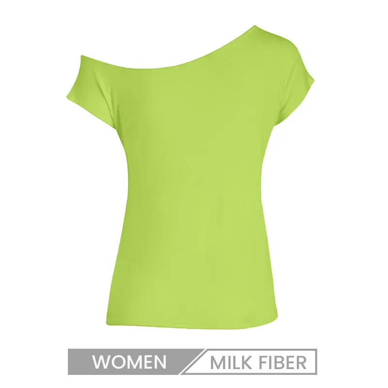 Women Off Shoulder Boat Neck Short Sleeve T-Shirt in Milk Fiber for Summer