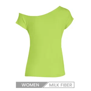 Women Off Shoulder Boat Neck Short Sleeve T-Shirt in Milk Fiber for Summer
