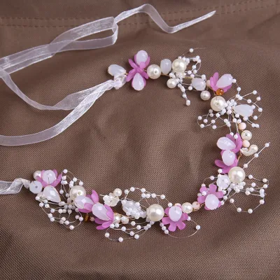 Kids Girls Cute Sweet Princess Pearl Garment Headwear Alloy Plaid