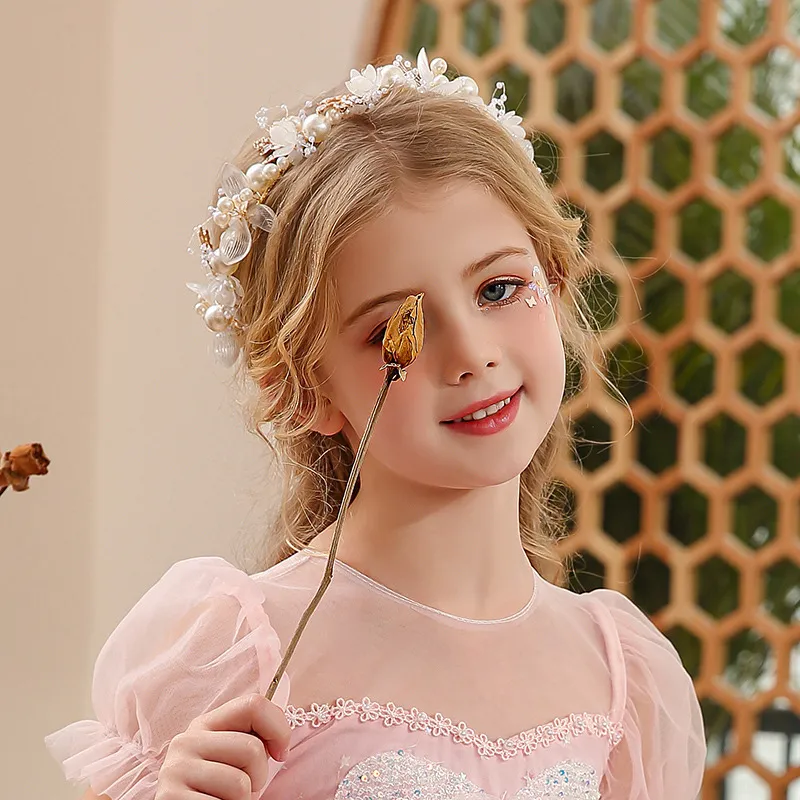 Kids Girls Cute Sweet Princess Pearl Flower Garment Headwear