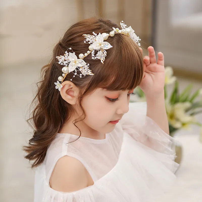 Kids Girls Cute Sweet Princess Pearl Flower Garment Headwear Alloy K9 Crystal