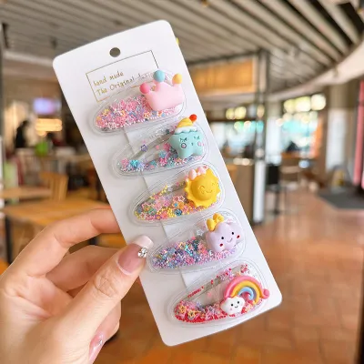 Kids Girls Cute Sweet Candy Color Cartoon Bow Hairpin Side Clip Plastic Resin Children Accessories