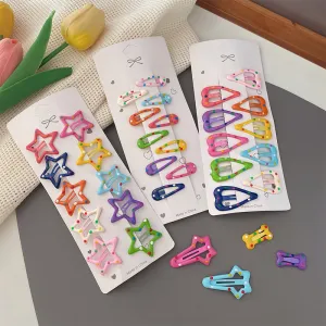 Kids Girls Cute Sweet Candy Color Heart Butterfly Five-Pointed Star Alloy Hairpin BB Clip