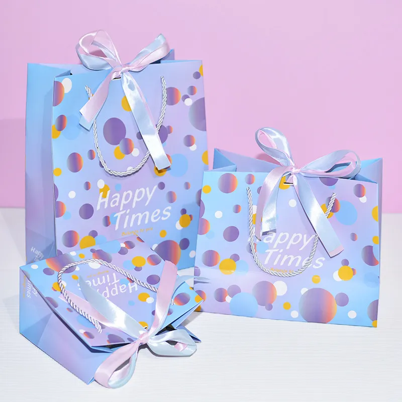 Simple Creative Multicolor Dot Printing Bow Ribbon Gift Packaging Shopping Bag