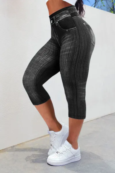 Women Casual Plus Size Slim-Fit Imitation Denim Stretch Pants