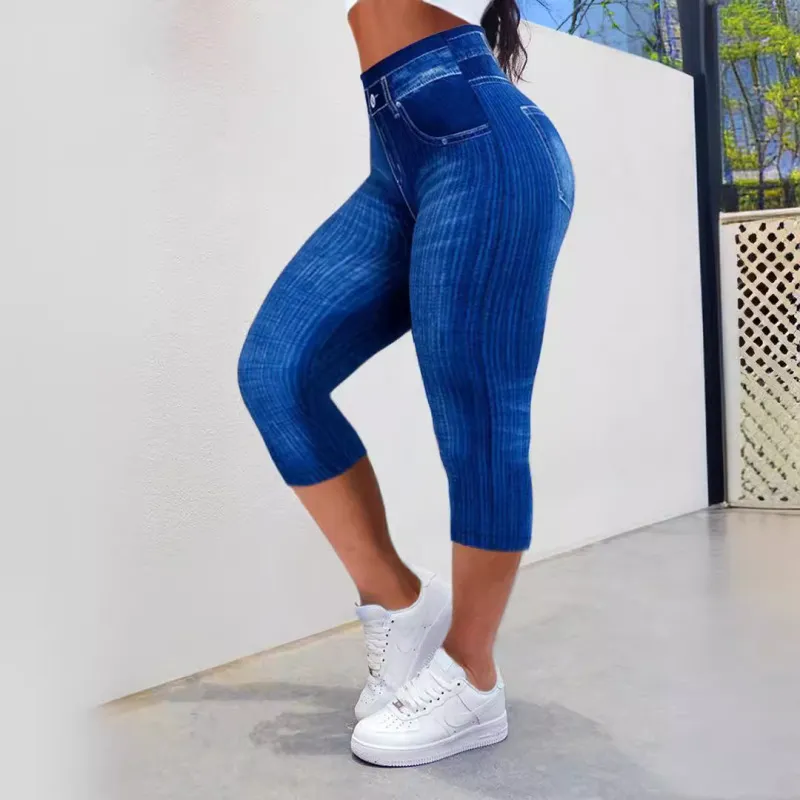 Women Casual Plus Size Slim-Fit Imitation Denim Stretch Pants