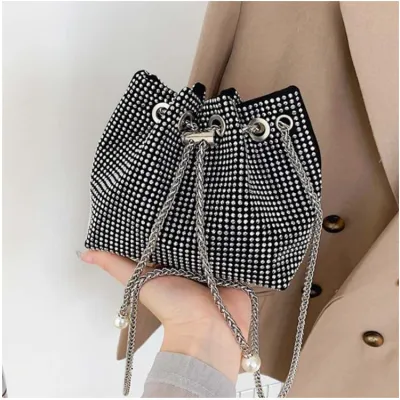 Bolso tipo cubo con cadena de diamantes de imitación a la moda para mujer