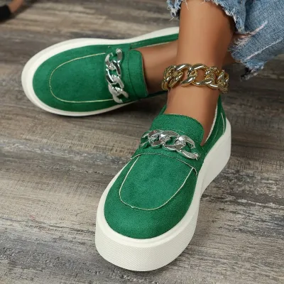 Women Fashion Casual Plus Size Metal Chain Trim Thick-Soled Sneakers