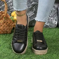 Zapatillas de deporte informales con cordones y suela gruesa con bloques de color de leopardo de talla grande a la moda para mujer
