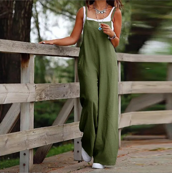 Women's Casual Solid Color Wide-Leg Strap Jumpsuits