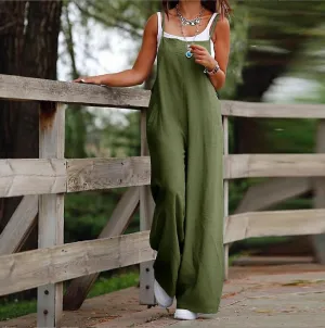 Women's Casual Solid Color Wide-Leg Strap Jumpsuits