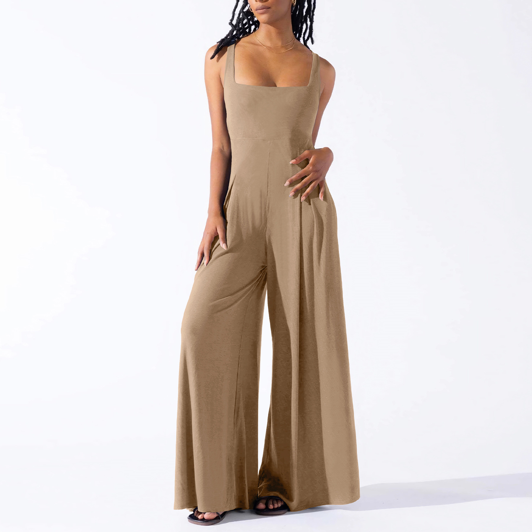 Wholesale Women Fashion Casual Solid Color Strap Wide Leg