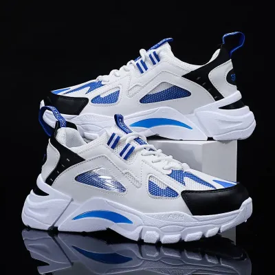 Men Casual Fashion Mesh Breathable Sneakers Low Top Thick Bottom