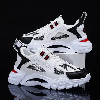 Men Casual Fashion Mesh Breathable Sneakers Low Top Thick Bottom