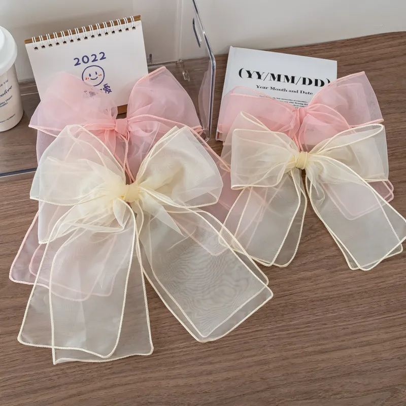 Women Fashion Sweet Mesh Bow Spring Hairpin